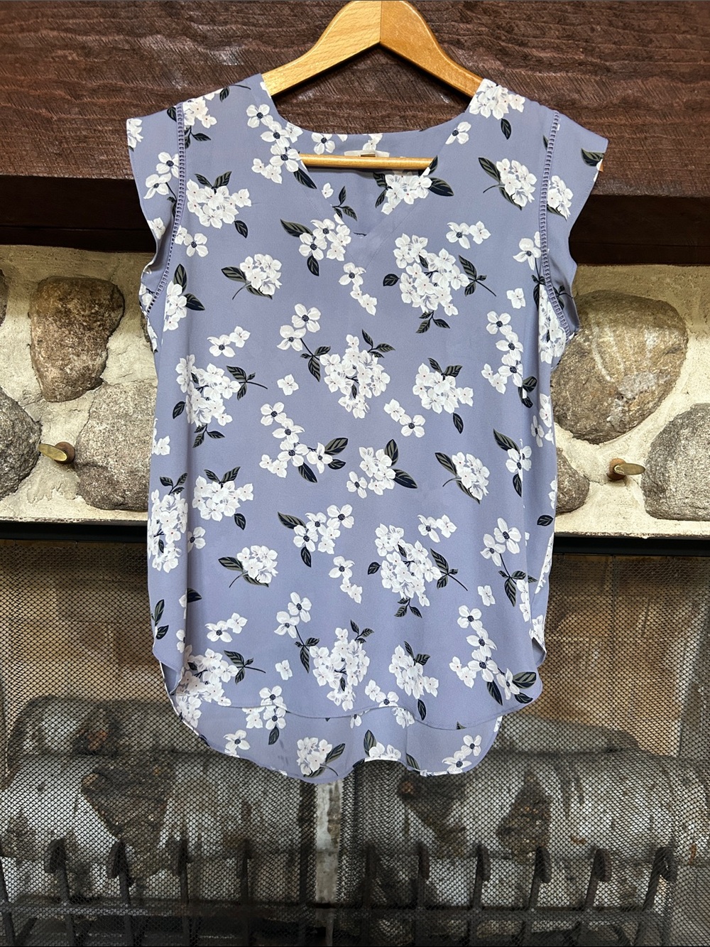 LOFT Lavender Floral Cap-Sleeve Blouse